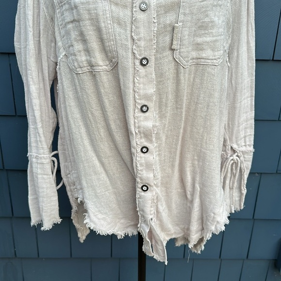 We the Free People XS oversized blouse cotton button up cream stone linen - Picture 3 of 8